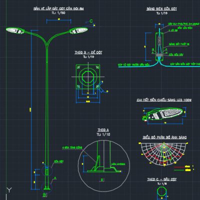 Bản vẽ cad cột đèn đôi cao áp