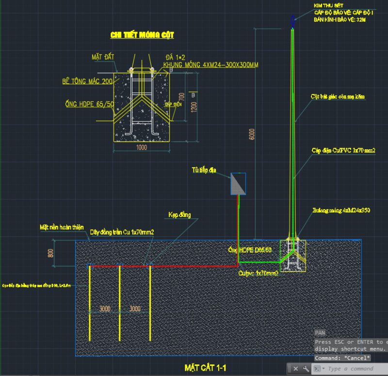 Bản vẽ Cad hệ thống thu sét