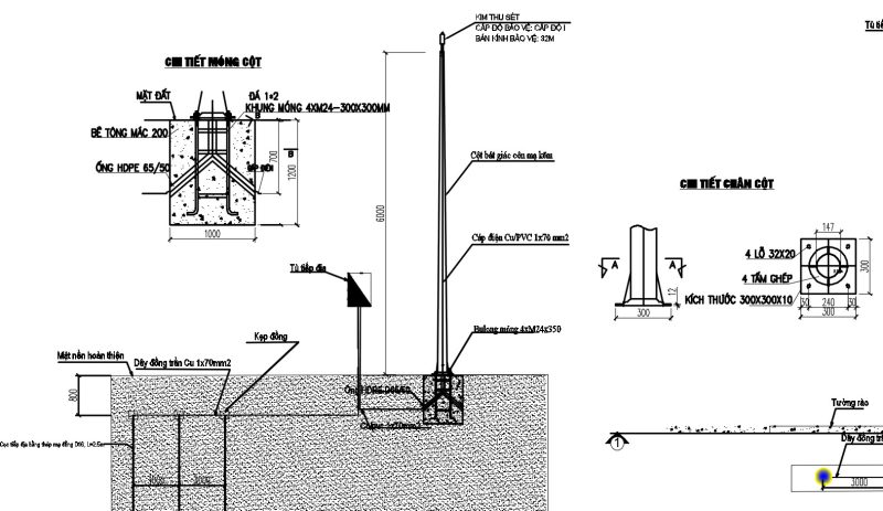 Bản vẽ Cad hệ thống thu sét