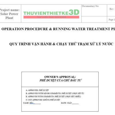 Quy trình vận hành chạy thử hệ thống nước cấp rửa pin cho dự án điện năng lượng mặt trời