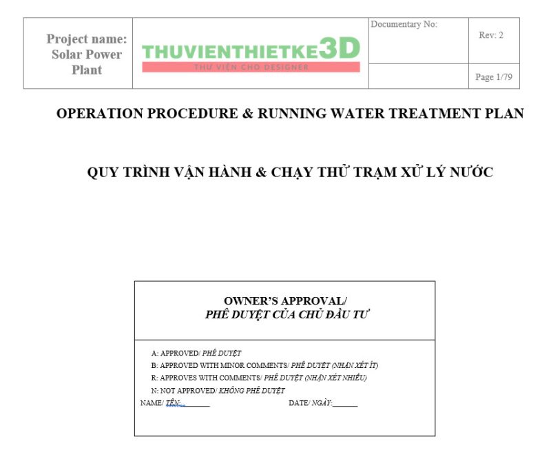 Quy trình vận hành chạy thử hệ thống nước cấp rửa pin cho dự án điện năng lượng mặt trời